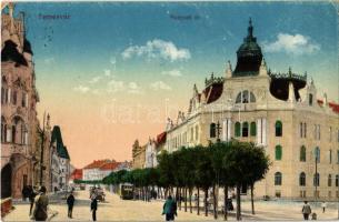 Temesvár, Timisoara; Hunyady út, villamos. Vasúti Levelezőlapárusítás 284. sz. - 1916. / street, tram (EK)