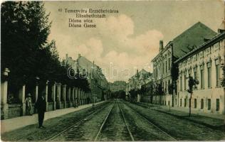 1913 Temesvár, Timisoara; Erzsébetváros, Dózsa utca / Elisabethstadt / Elisabetin, street (szakadás / tear)