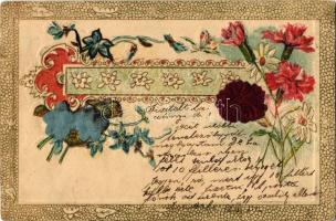 1902 Floral. Emb. litho silk decorated Art Nouveau greeting postcard (EK)