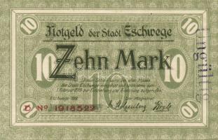 Német Birodalom/Weimari Köztársaság/Eschwege 1918. 10M hivatalos érvénytelenítéssel T:I