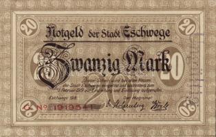 Német Birodalom/Weimari Köztársaság/Eschwege 1918. 20M hivatalos érvénytelenítéssel T:I