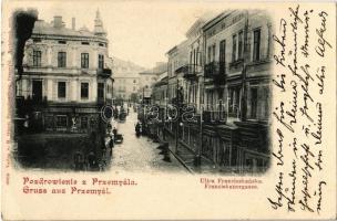 1902 Przemysl, Ulica Franciszkaúska / Franciskanergasse / street, shop of A. Czeszkiego (EK)