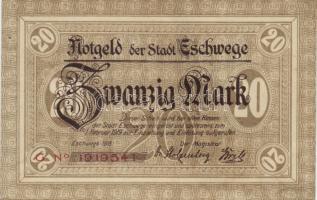 Német Birodalom/Weimari Köztársaság/Eschwege 1918. 20M hivatalos érvénytelenítéssel T:I