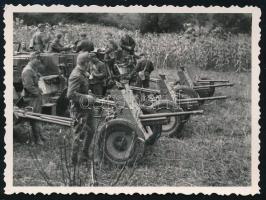 1940 Az erdélyi bevonulás idején honvédek 36M páncéltörő ágyúkkal Mezőszentmihály külterületén, hátoldalon feliratozott fotó, 6×8,5 cm
