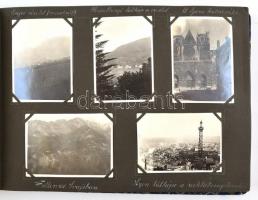 cca 1930 Fotóalbum különféle képekkel, utazásokról, Heidelberg, Lyon, Vezseny, összesen 137 db, külö...