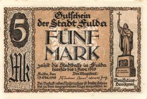 Német Birodalom/Weimari Köztársaság/Fulda 1918. 5M (2x) az egyik hivatalos érvénytelenítéssel T:I