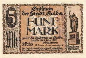 Német Birodalom/Weimari Köztársaság/Fulda 1918. 5M (2x) az egyik hivatalos érvénytelenítéssel T:I