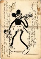 Mickey Mouse drinking alcohol. Klösz early Disney art postcard s: Bisztriczky (szakadások / tears)