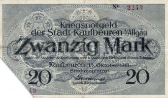 Német Birodalom/Weimari Köztársaság/Kaufbeuren 1918. 20M hivatalos érvénytelenítéssel T:II