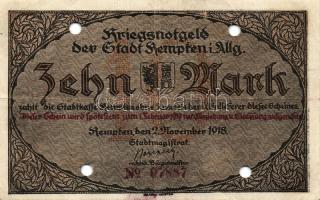 Német Birodalom/Weimari Köztársaság/Kempten 1918. 10M, 20M, 50M mind hivatalos érvénytelenítéssel T:II