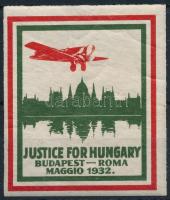1932 Justice for Hungary Budapest Róma repülés levélzáró