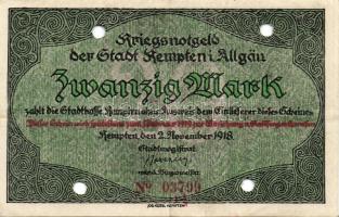 Német Birodalom/Weimari Köztársaság/Kempten 1918. 10M, 20M, 50M mind hivatalos érvénytelenítéssel T:...