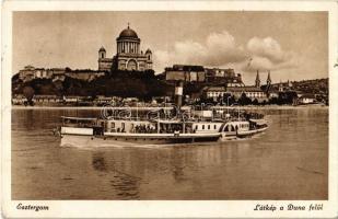 1939 Esztergom, látkép a Duna felől, Bazilika, gőzhajó (EK)