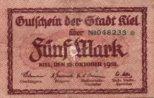 Német Birodalom/Weimari Köztársaság/Kiel 1918. 5M 2klf db, 10M (2x) T:I,II Összesen 4db!