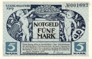 Német Birodalom/Weimari Köztársaság/Lauterecken 1918. 5M hivatalos érvénytelenítéssel T:I