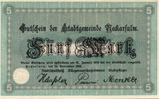Német Birodalom/Weimari Köztársaság/Neckarsulm 1918. 5M T:I