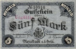 Német Birodalom/Weimari Köztársaság/Neustadt a.d. Orla 1918. 5M, 10M, 20M mind hivatalos érvénytelenítéssel T:I