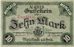 Német Birodalom/Weimari Köztársaság/Neustadt a.d. Orla 1918. 5M, 10M, 20M mind hivatalos érvénytelen...