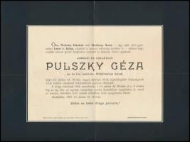 1907 Zsebefalva/Župčany, lubóczi és cselfalvi Pulszky Géza cs. és kir. kamarás, földbirtokos gyászjelentése.