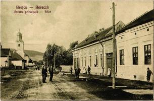 1940 Bereck, Bereczk, Bretcu; Fő út, templom, Khell Bogdán üzlete és utóda fia László kiadása / main street, church, shop / Strada principala