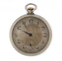 cca 1900 Locarno Watch Co. svájci zsebóra, másodpercmutatós, nikkel, kopott számlappal, fedél gravírozott, jelzett, működik, d: 5 cm / Locarno Watch Co. swiss pocket watch, nickel, worn condition, working