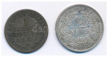 Német Államok/Poroszország 1825A 1 Sgr Ag "III. Frigyes Vilmos" + Német Birodalom 1915A 1/2M Ag T:2,2- German States/Prussia 1825A 1 silber Groschen Ag "Friedrich Wilhelm III" + German Empire 1915A 1/2 Mark Ag C:XF,VF Krause KM#410, KM#17