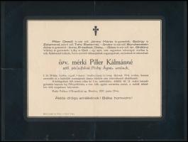 1937 Pillerpekle/Sárosszentimre/Ruské Pekľany up. Meretice, özv. mérki Piller Kálmánné szül. péchújfalusi Péchy Ágnes gyászjelentése