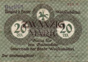 Német Birodalom/Weimari Köztársaság/Wolfenbüttel 1918. 20M hivatalos érvénytelenítéssel T:III-