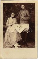 1916 Pelsőc, Plesivec (Gömör);  katona a szerelmével, hímzés / K.u.K. military, soldiers with his lover, embroidery. photo