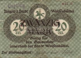 Német Birodalom/Weimari Köztársaság/Wolfenbüttel 1918. 20M hivatalos érvénytelenítéssel T:III-
