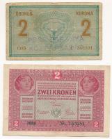 1913. 20K (2x) + 1914. 2K + 1917. 2K, mindegyik hamis "Pécs - Baranya Köztársaság" felülbé...