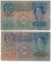 1913. 20K (2x) + 1914. 2K + 1917. 2K, mindegyik hamis "Pécs - Baranya Köztársaság" felülbé...
