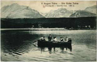 Tátra, Vysoké Tatry; Csorba-tó, "Gizella" csónak. Kertész Tódor 300.sz. 1917. / Strbské Pleso / lake, boat + "POSTAKALAUZ POPRÁDFELKA ÉS SZENTIVÁNYI-CSORBATÓ"