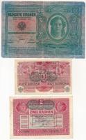 1912. 100K + 1916. 1K (2x) + 1916. 2K (2x) hamis "Véménd Község Elöljárósága 1919" felülbé...