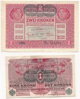 1912. 100K + 1916. 1K (2x) + 1916. 2K (2x) hamis "Véménd Község Elöljárósága 1919" felülbé...