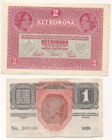 1912. 100K + 1916. 1K (2x) + 1916. 2K (2x) hamis "Véménd Község Elöljárósága 1919" felülbé...