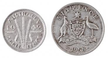 Ausztrália 1942. 3p Ag "VI. György" + 1958. 6p Ag "II. Erzsébet" T:2-
Australia...