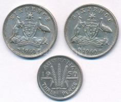 Ausztrália 1950. 3p Ag "VI. György" + 1960. 6p Ag "II. Erzsébet" (2x) T:2-
Aust...