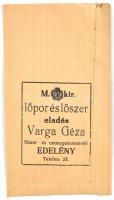 M. kir. Lőpor és lőszer eladás Varga Géza fűszer- és csemegekereskedő Edelény papírtasak