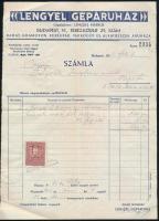 1933 Lengyel Gépáruház fejléces számlája, 2 F okmánybélyeggel