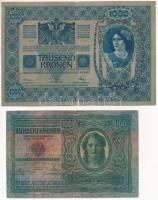 1902. 1000K + 1912. 100K hamis piros "MAGYARORSZÁG" felülbélyegzéssel, mindkettő hamis &qu...
