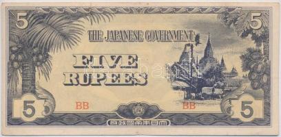 Burma / Japán megszállás 1942-1944. 5R BB betűjel T:III szép papír Burma / Japanese occupation 1942-1944. 5 Rupees BB block letters C:F fine paper Krause 15.b