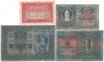 1902. 1000K + 1912. 100K + 1913. 20K + 1917. 2K, mindegyik hamis "Csákvár Mezőváros" felül...