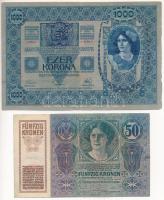 1902. 1000K + 1914. 50K, mindkettő hamis "Csanád Vármegye Nagylak Község 1908" felülbélyeg...