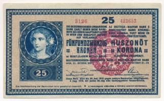 1918. 25K 3126 3mm, hullámos hátlappal, hamis piros MAGYARORSZÁG körbélyegzővel (fake overprint) T:III kis szakadás Adamo K22/3