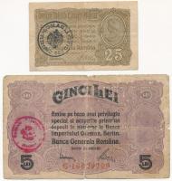 Románia / Német megszállás 1917. 25b "ROMANIA TIMBRU SPECIAL" felülbélyegzéssel + 5L román felülbélyegzéssel T:III,III- Romania / German Occupation 1917. 25 Bani with black "ROMANIA TIMBRU SPECIAL" overprint + 5 Lei with Romanian overprint C:F,VG Krause M1, M5