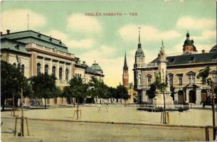 Cegléd, Kossuth tér, Városháza, Szentháromság szobor, Róna és Révész üzlete