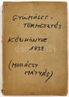 Mohácsy Mátyás: A gyümölcstermesztés kézikönyve. Bp., 1936. Későbbi pótolt papír kötés az eredeti papír kötés felett, ábrákkal illusztrált, gerincnél szakadt, néhány tollas és ceruzás jelöléssel, utolsó néhány lap kijár és sérült, legutolsó lap hiányzik (tartalomjegyzék utolsó két oldala).