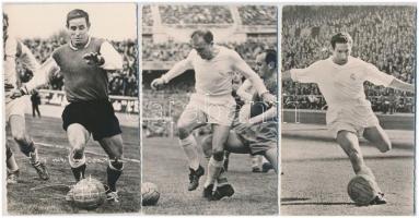 3 db modern sport motívum képeslap: külföldi focisták (Francisco Gento, Raymond Kopa, Alfredo Di Stéfano) / 3 modern sport motive postcards: European football players (Francisco Gento, Raymond Kopa, Alfredo Di Stéfano)