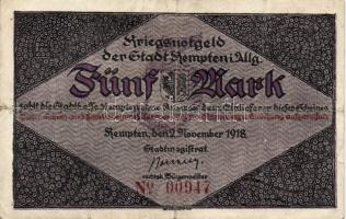 Német Birodalom/Császárság/Kempten 1918. 5M(2x) egymásutáni sorszámmal T:II